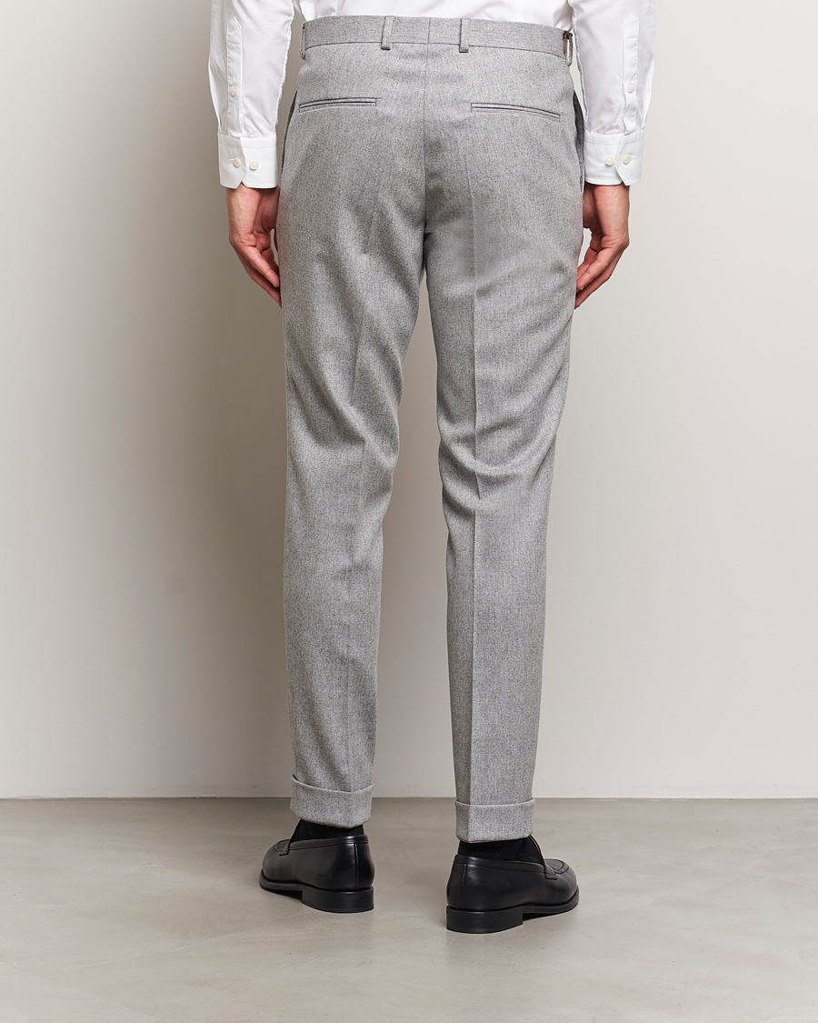 Uomini | Pantaloni | Oscar Jacobson | Denz Turn Up Flannel Trousers Light Grey Melang
