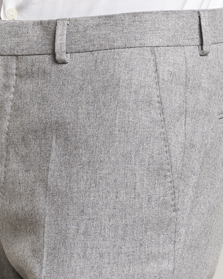 Uomini | Pantaloni | Oscar Jacobson | Denz Turn Up Flannel Trousers Light Grey Melang