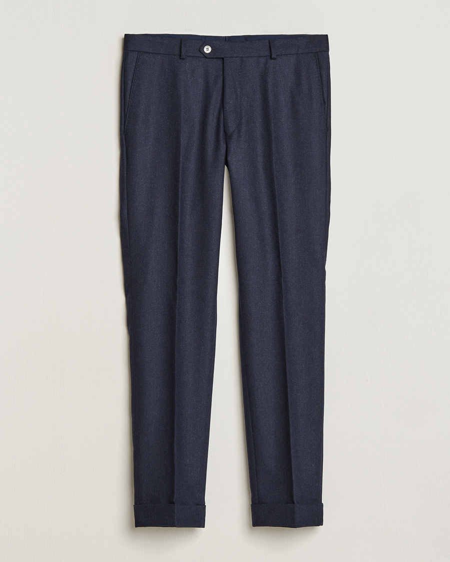 Uomini | Pantaloni | Oscar Jacobson | Denz Turn Up Flannel Trousers Navy Melange