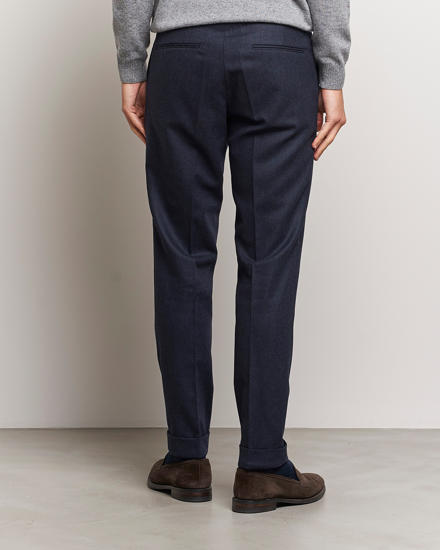 Uomini | Pantaloni | Oscar Jacobson | Denz Turn Up Flannel Trousers Navy Melange