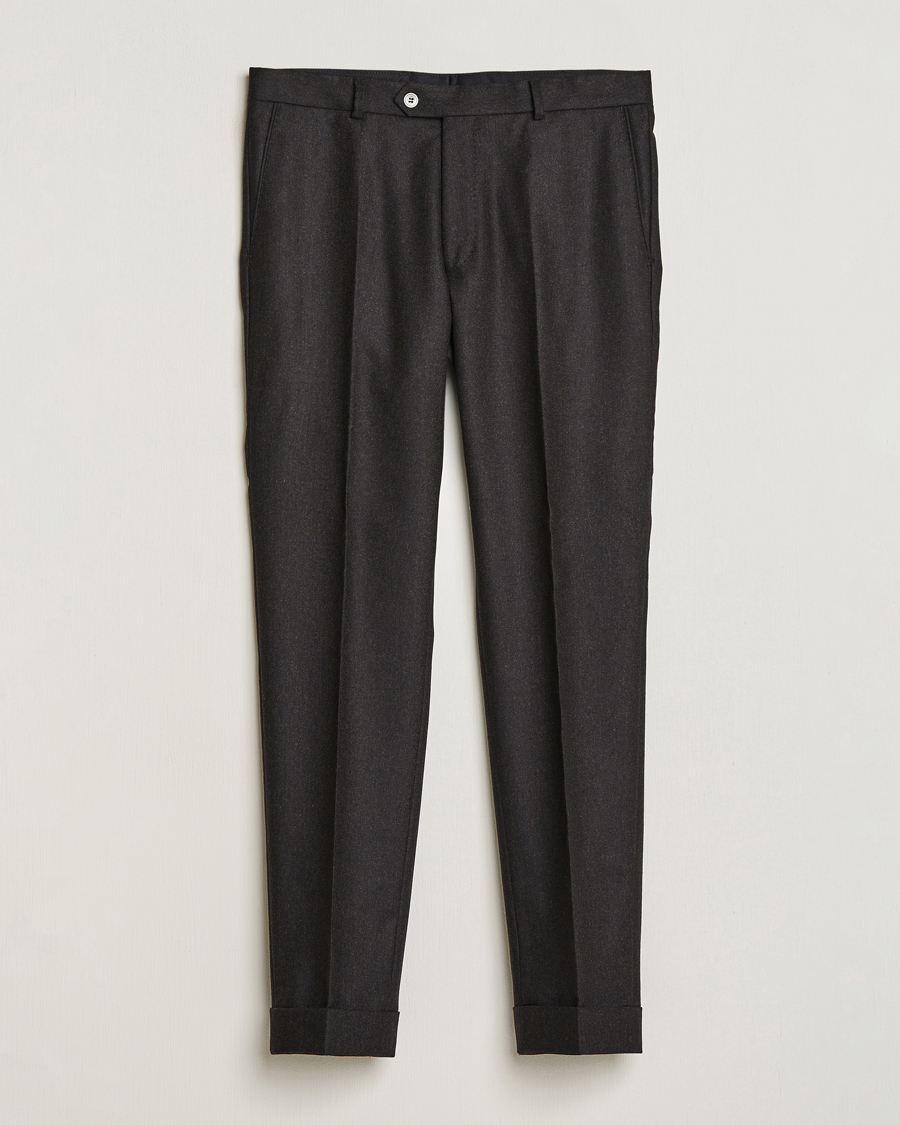 Uomini | Pantaloni | Oscar Jacobson | Denz Turn Up Flannel Trousers Brown Melange