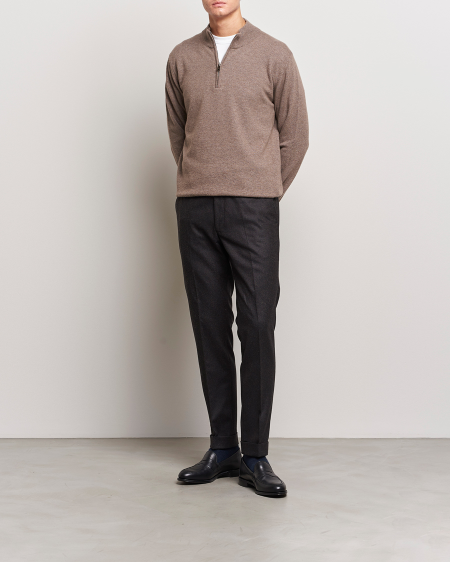 Uomini | Pantaloni | Oscar Jacobson | Denz Turn Up Flannel Trousers Brown Melange