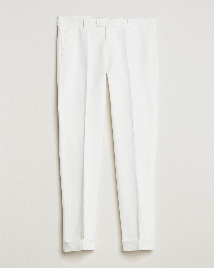 Uomini | Pantaloni | Oscar Jacobson | Denz Brushed Cotton Turn Up Trousers Off White