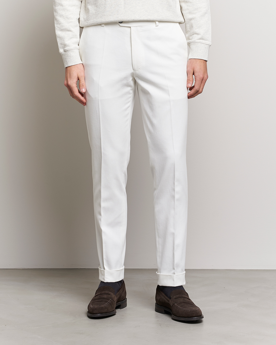 Uomini | Pantaloni | Oscar Jacobson | Denz Brushed Cotton Turn Up Trousers Off White