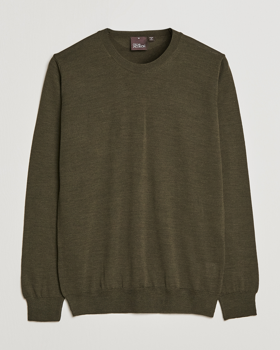 Uomini | Maglieria | Oscar Jacobson | Custer Extra Fine Merino Crew Neck Green