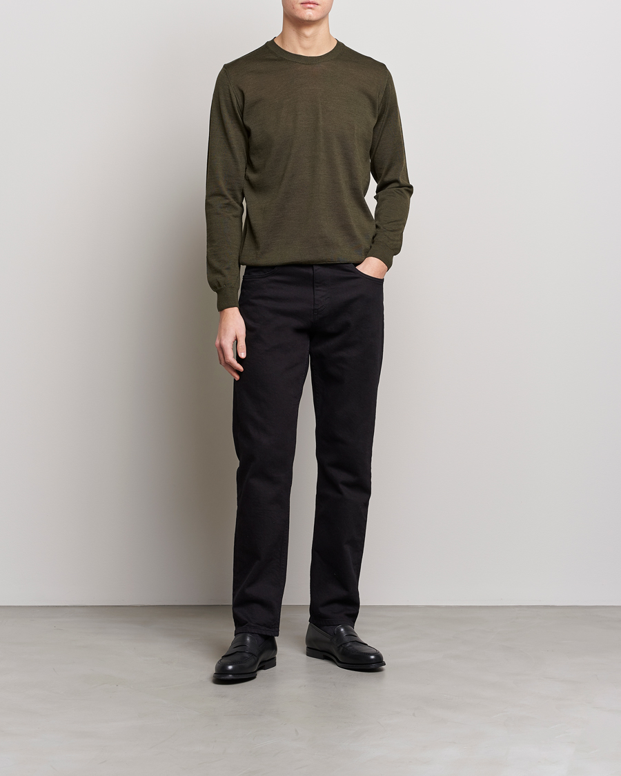 Uomini | Maglieria | Oscar Jacobson | Custer Extra Fine Merino Crew Neck Green