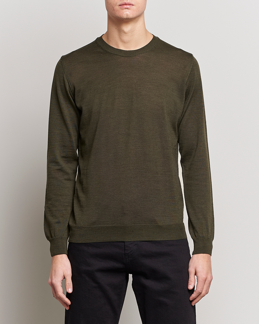 Uomini | Maglieria | Oscar Jacobson | Custer Extra Fine Merino Crew Neck Green