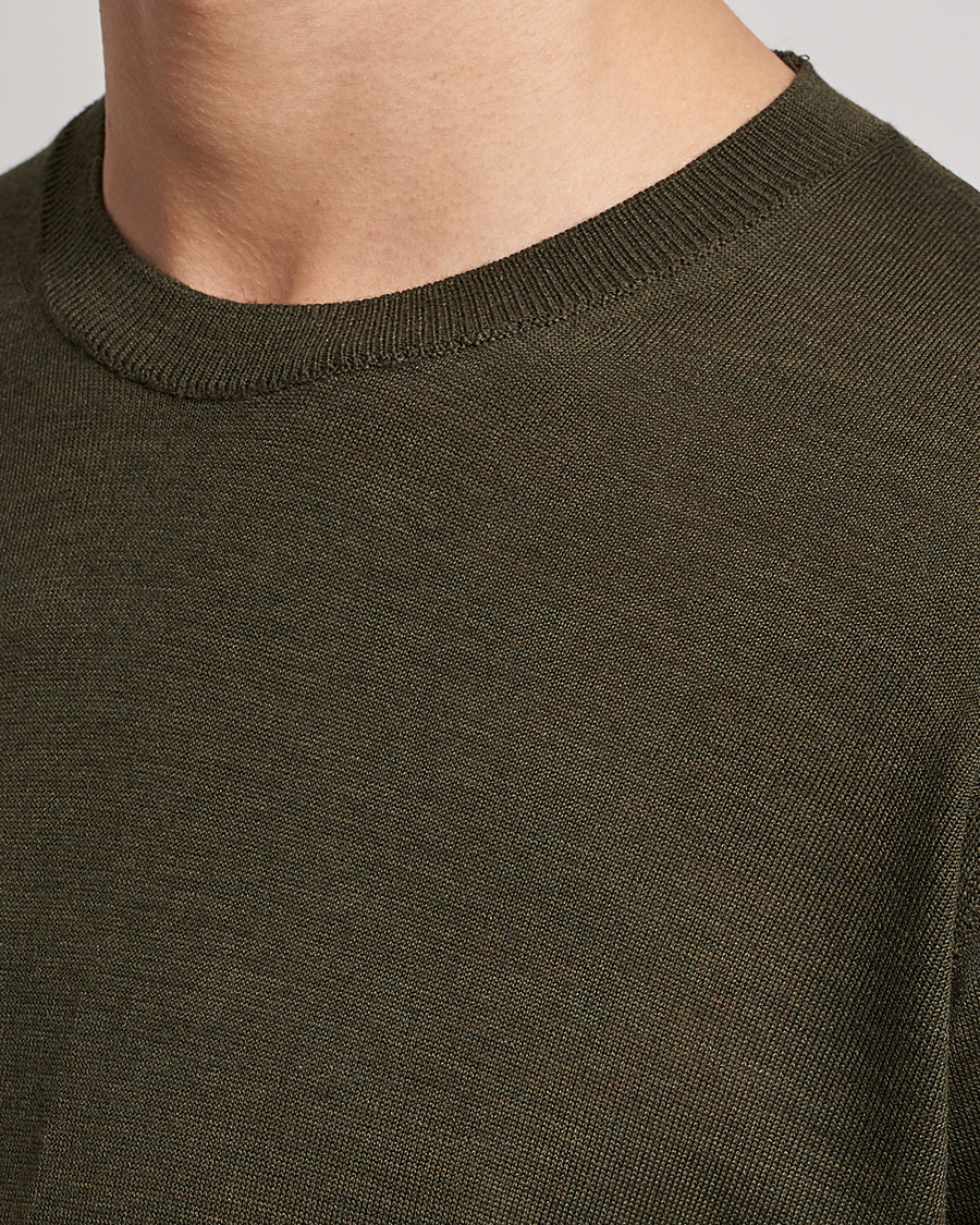 Uomini | Maglieria | Oscar Jacobson | Custer Extra Fine Merino Crew Neck Green