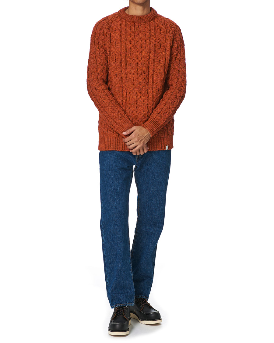 Uomini | Maglieria | Peregrine | Hudson Wool Aran Knitted Jumper Orange