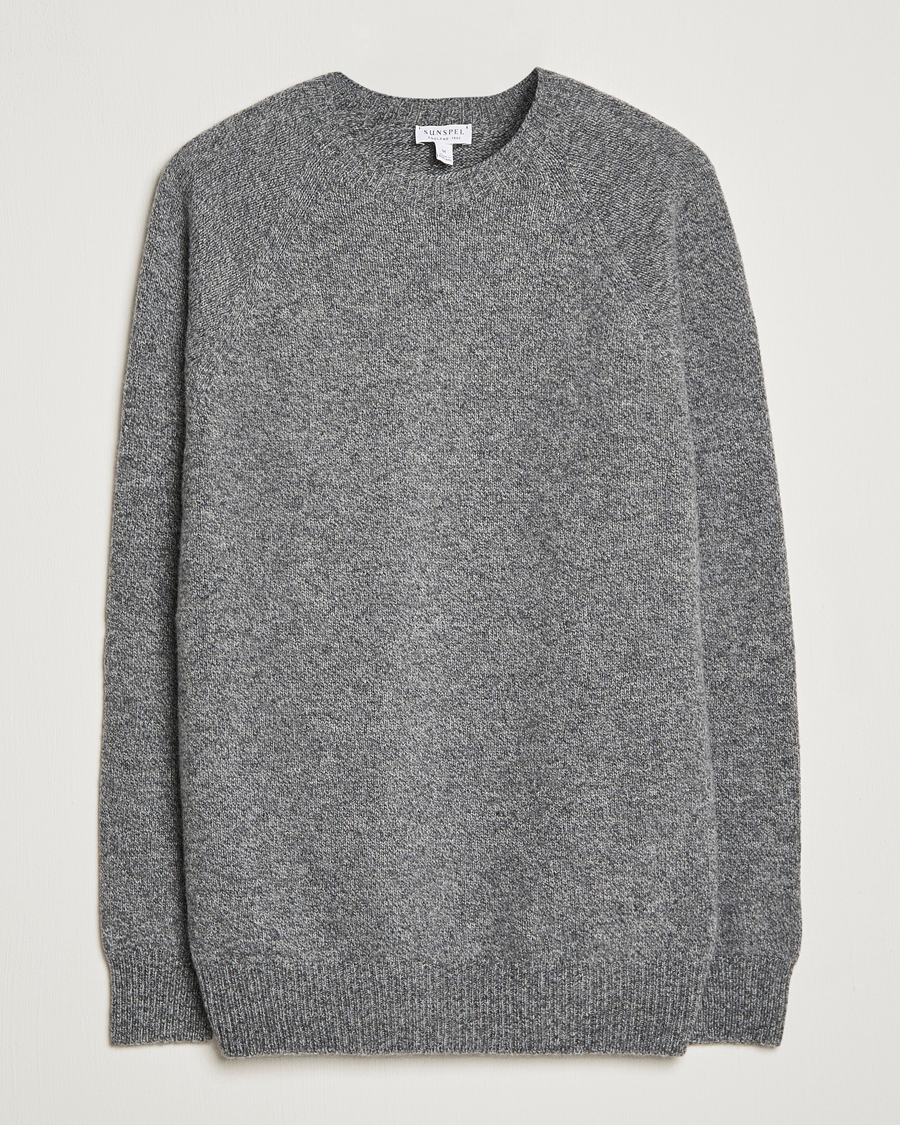 Uomini | Maglieria | Sunspel | Lambswool Crew Neck Grey Melange