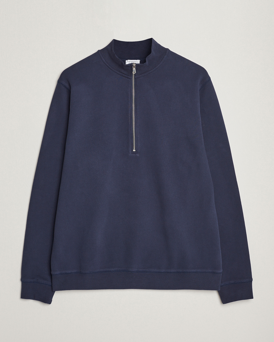 Uomini | Maglieria | Sunspel | Loopback Half Zip Navy