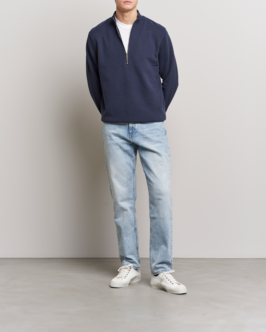 Uomini | Maglieria | Sunspel | Loopback Half Zip Navy