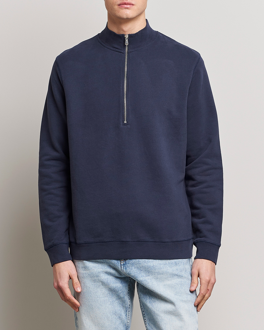 Uomini | Maglieria | Sunspel | Loopback Half Zip Navy
