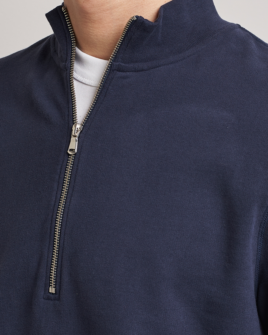 Uomini | Maglieria | Sunspel | Loopback Half Zip Navy