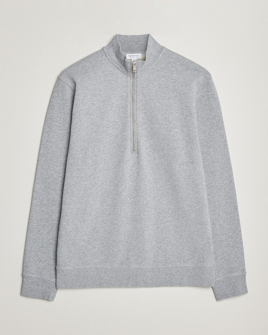 Uomini | Maglieria | Sunspel | Loopback Half Zip Grey Melange
