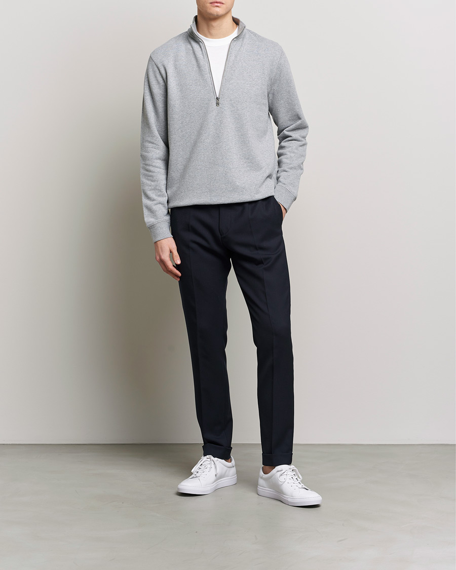 Uomini | Maglieria | Sunspel | Loopback Half Zip Grey Melange