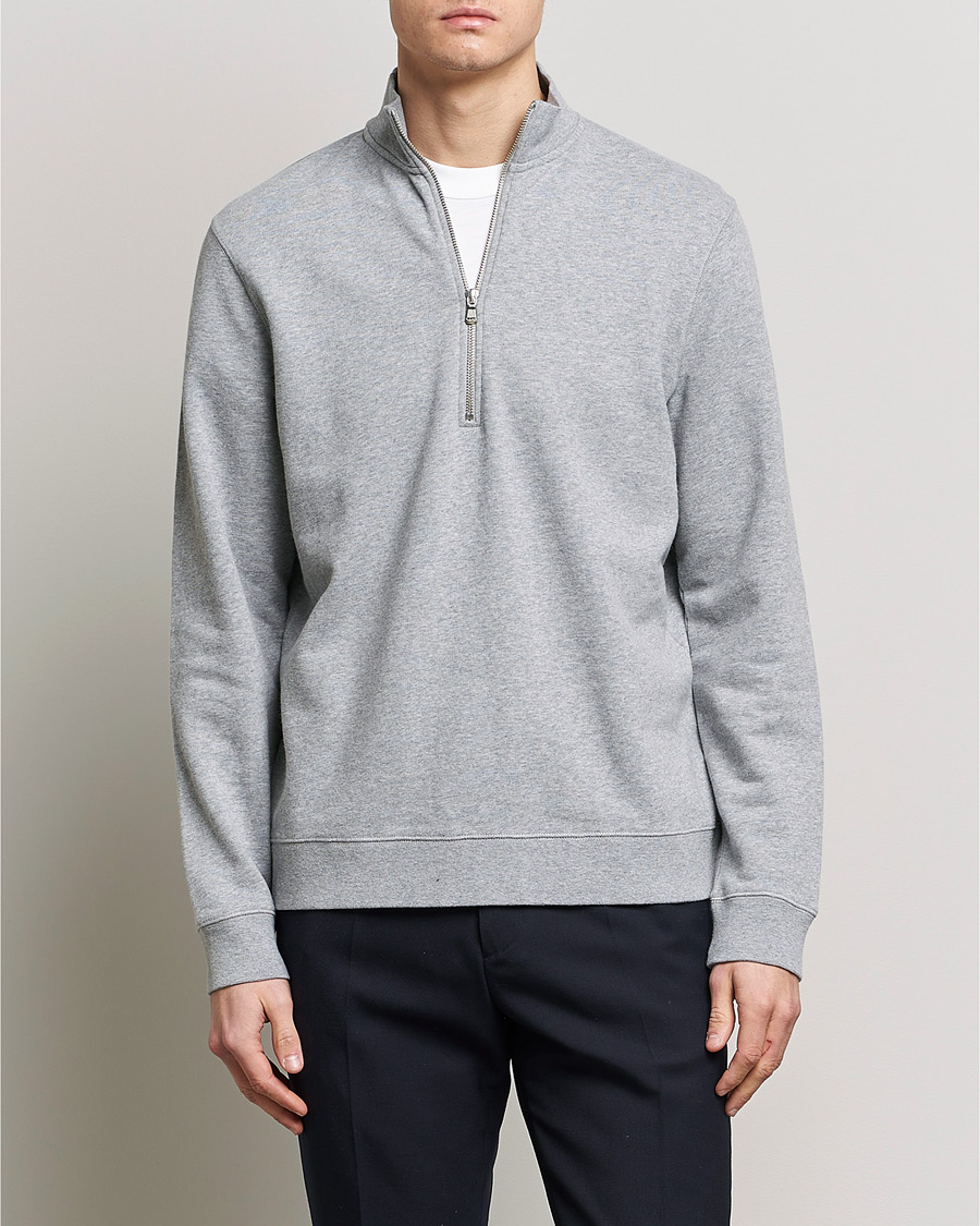 Uomini | Maglieria | Sunspel | Loopback Half Zip Grey Melange