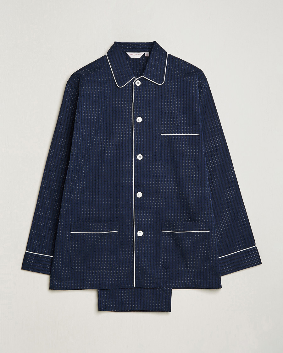 Uomini | Accappatoi & Pigiami | Derek Rose | Royal Piped Cotton Pyjama Set Navy