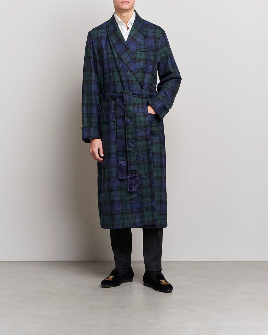 Uomini | Accappatoi & Pigiami | Derek Rose | Wool Tartan Dressing Gown Blackwatch