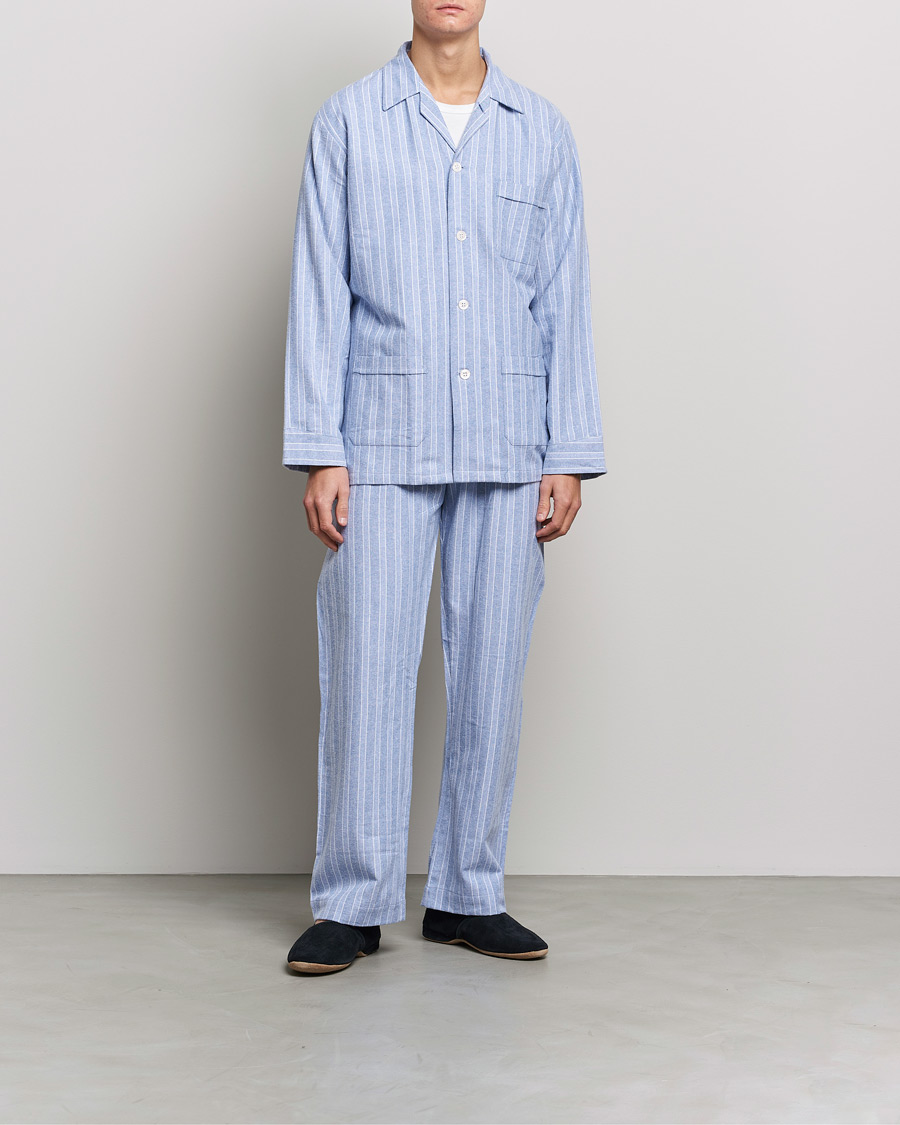 Uomini | Accappatoi & Pigiami | Derek Rose | Brushed Cotton Flannel Striped Pyjama Set Blue