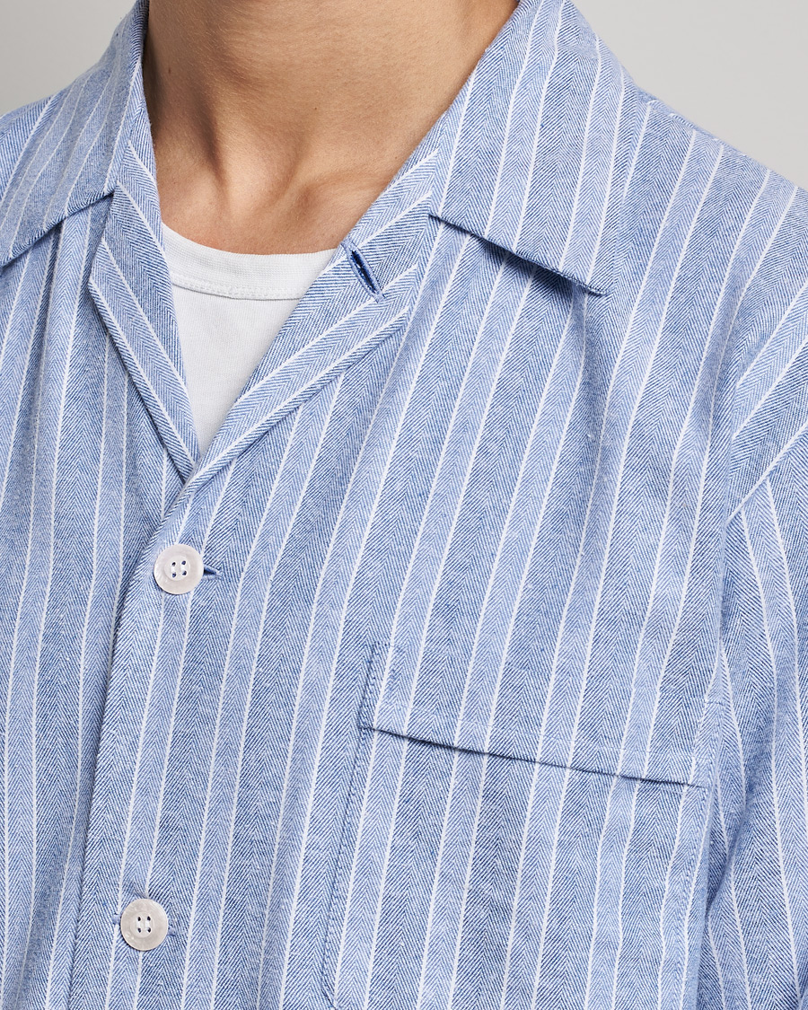 Uomini | Accappatoi & Pigiami | Derek Rose | Brushed Cotton Flannel Striped Pyjama Set Blue