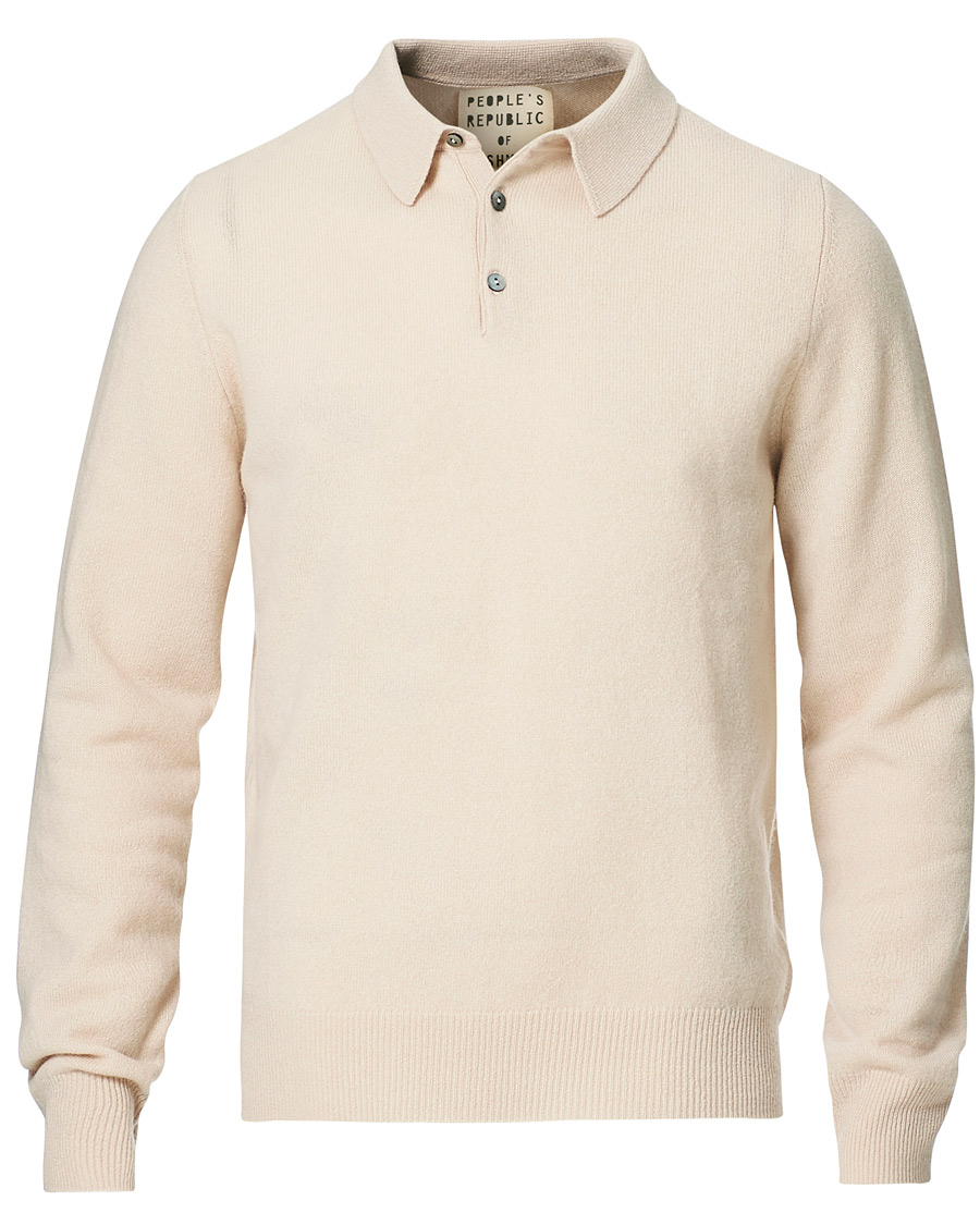 Uomini | Maglieria | People's Republic of Cashmere | Cashmere Long Sleeve Polo Cream