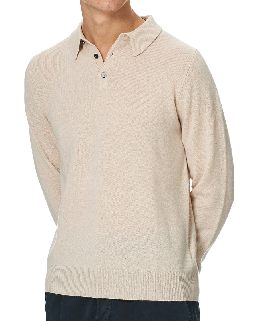 Uomini | Maglieria | People's Republic of Cashmere | Cashmere Long Sleeve Polo Cream