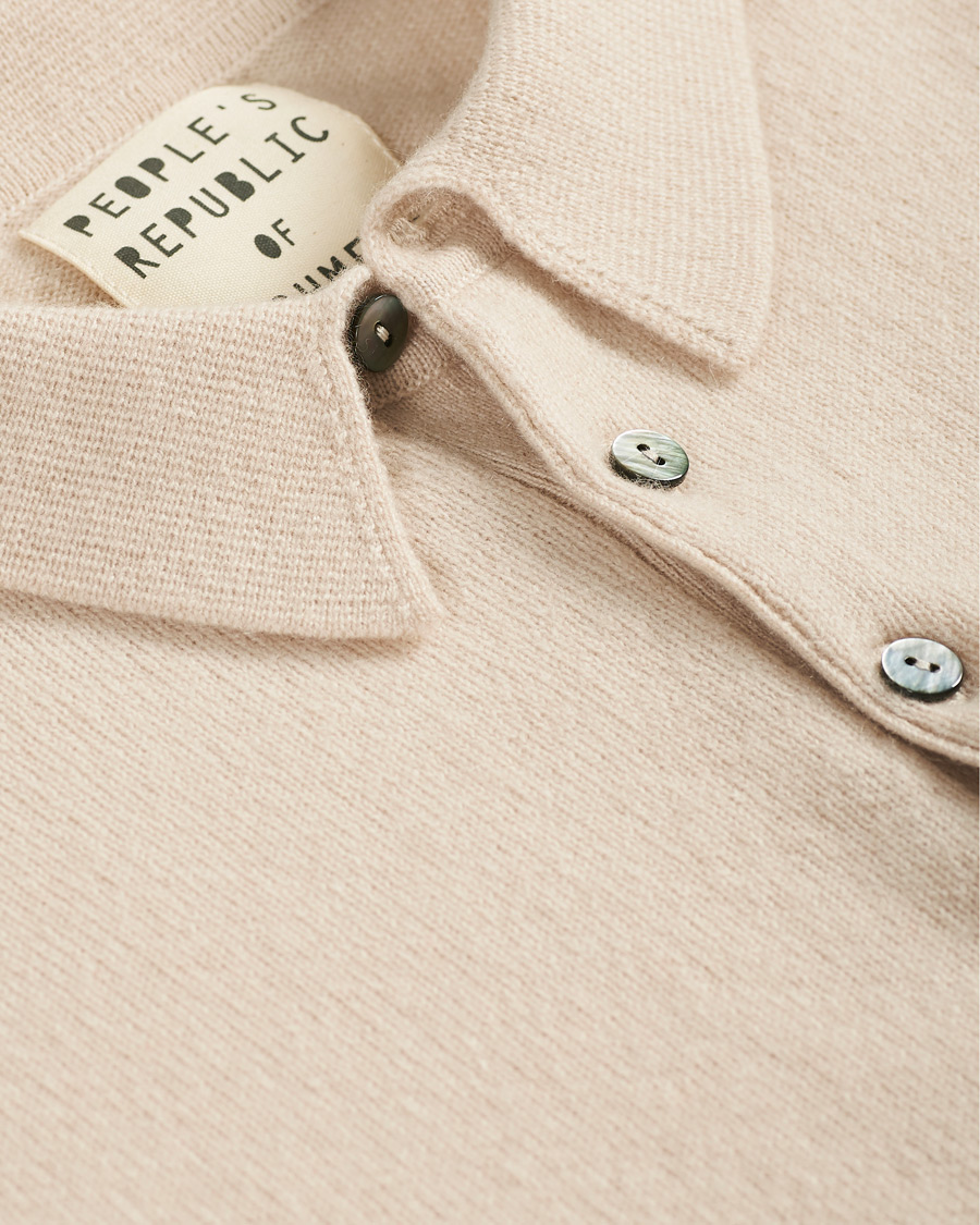 Uomini | Maglieria | People's Republic of Cashmere | Cashmere Long Sleeve Polo Cream