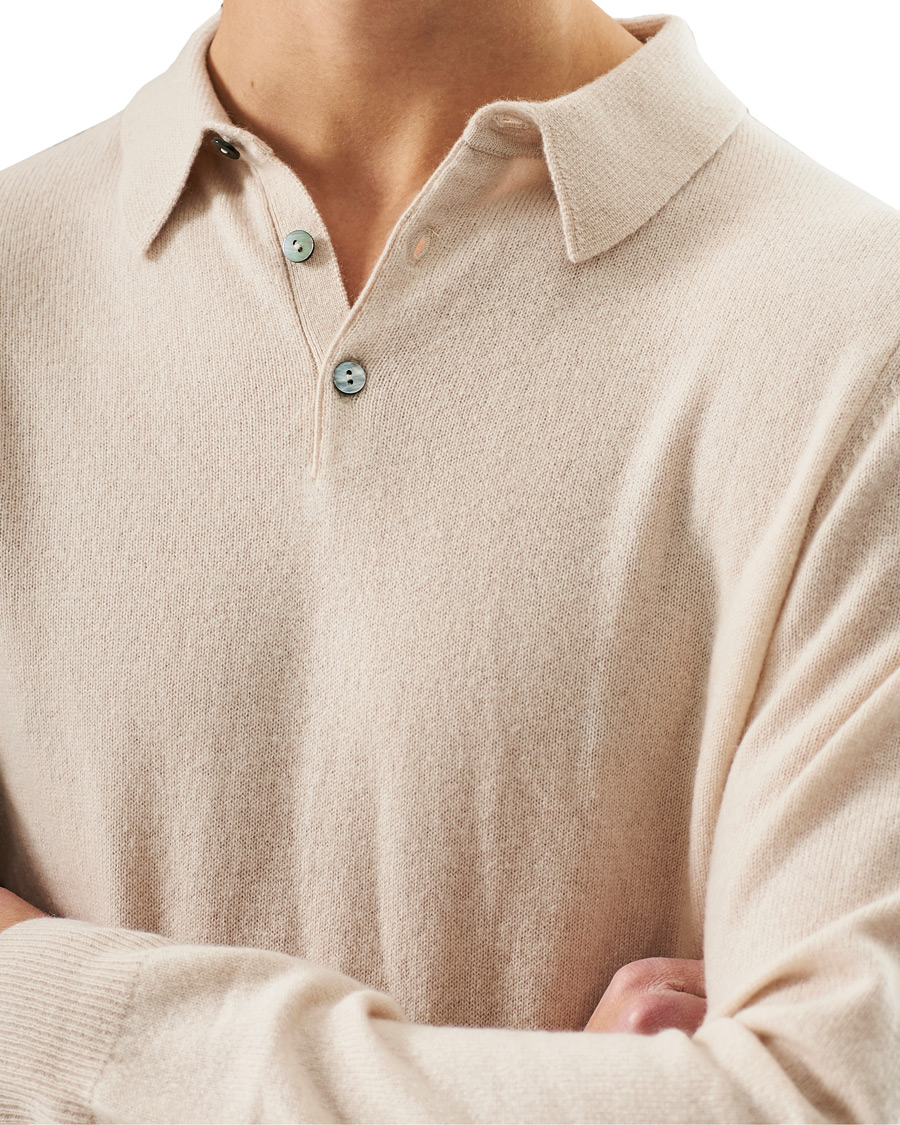 Uomini | Maglieria | People's Republic of Cashmere | Cashmere Long Sleeve Polo Cream