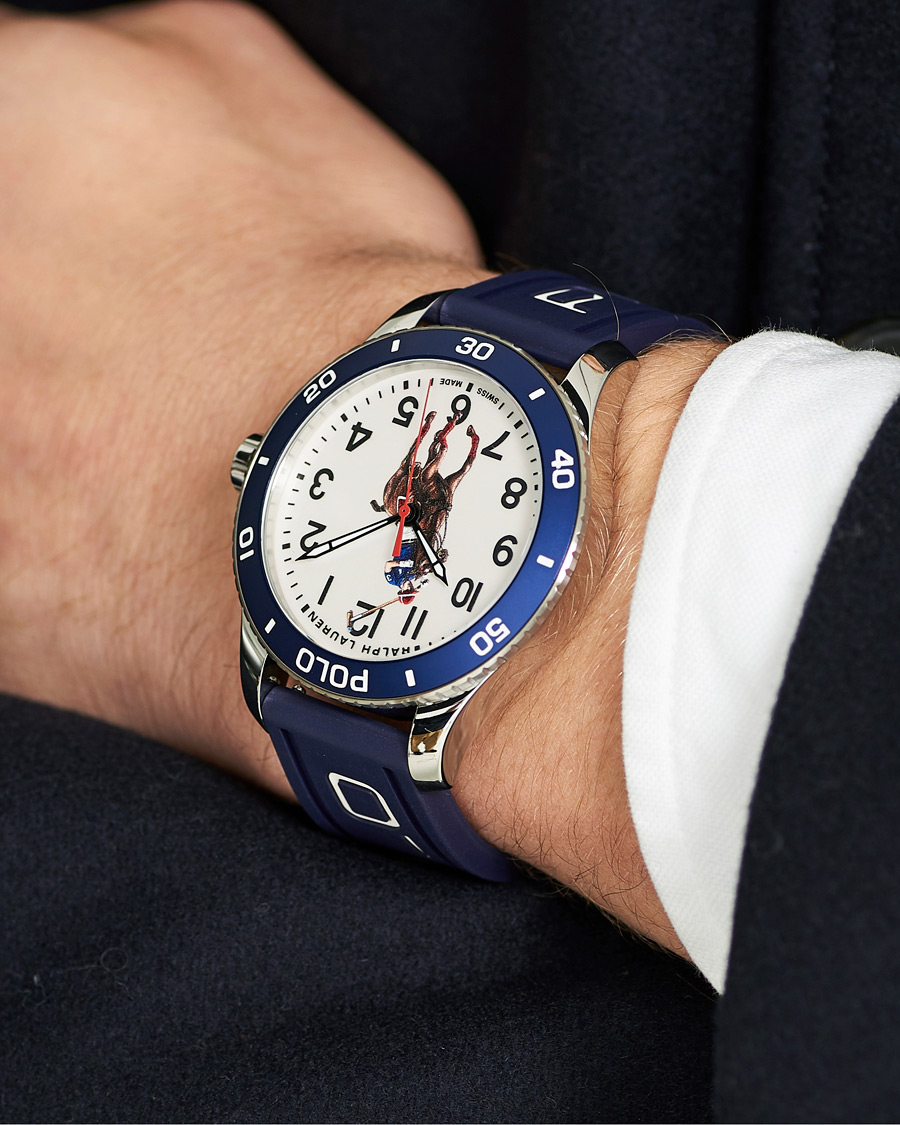 Uomini | Polo Ralph Lauren 42mm Automatic Pony Player White Dial/Blue Bezel | Polo Ralph Lauren | 42mm Automatic Pony Player White Dial/Blue Bezel