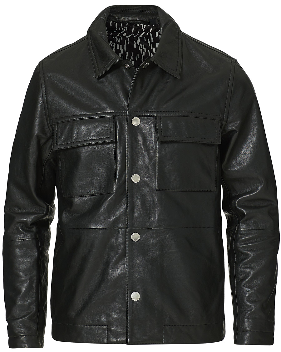 Uomini | Camicie | J.Lindeberg | Lenox Lambsnappa Leather Overshirt Black