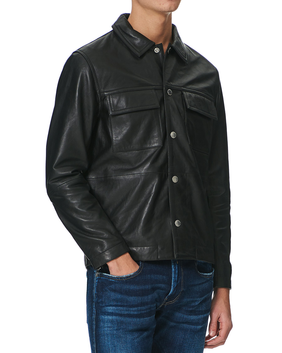 Uomini | Camicie | J.Lindeberg | Lenox Lambsnappa Leather Overshirt Black