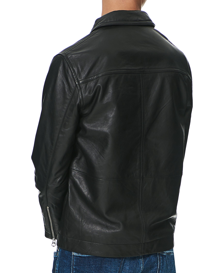 Uomini | Camicie | J.Lindeberg | Lenox Lambsnappa Leather Overshirt Black