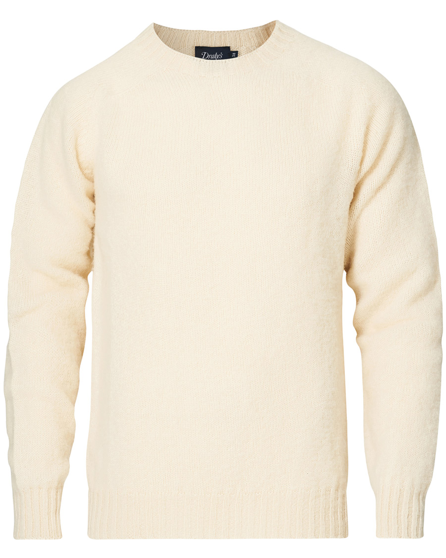 Uomini | Maglieria | Drake's | Shetland Crew Neck Jumper Ecru