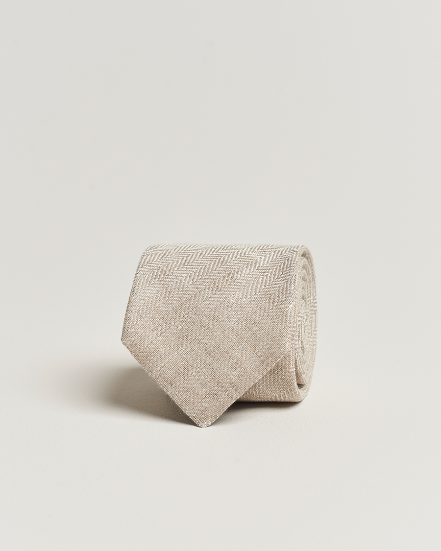 Uomini | Amanda Christensen Linen Herringbone 8cm Tie Ecru | Amanda Christensen | Linen Herringbone 8cm Tie Ecru