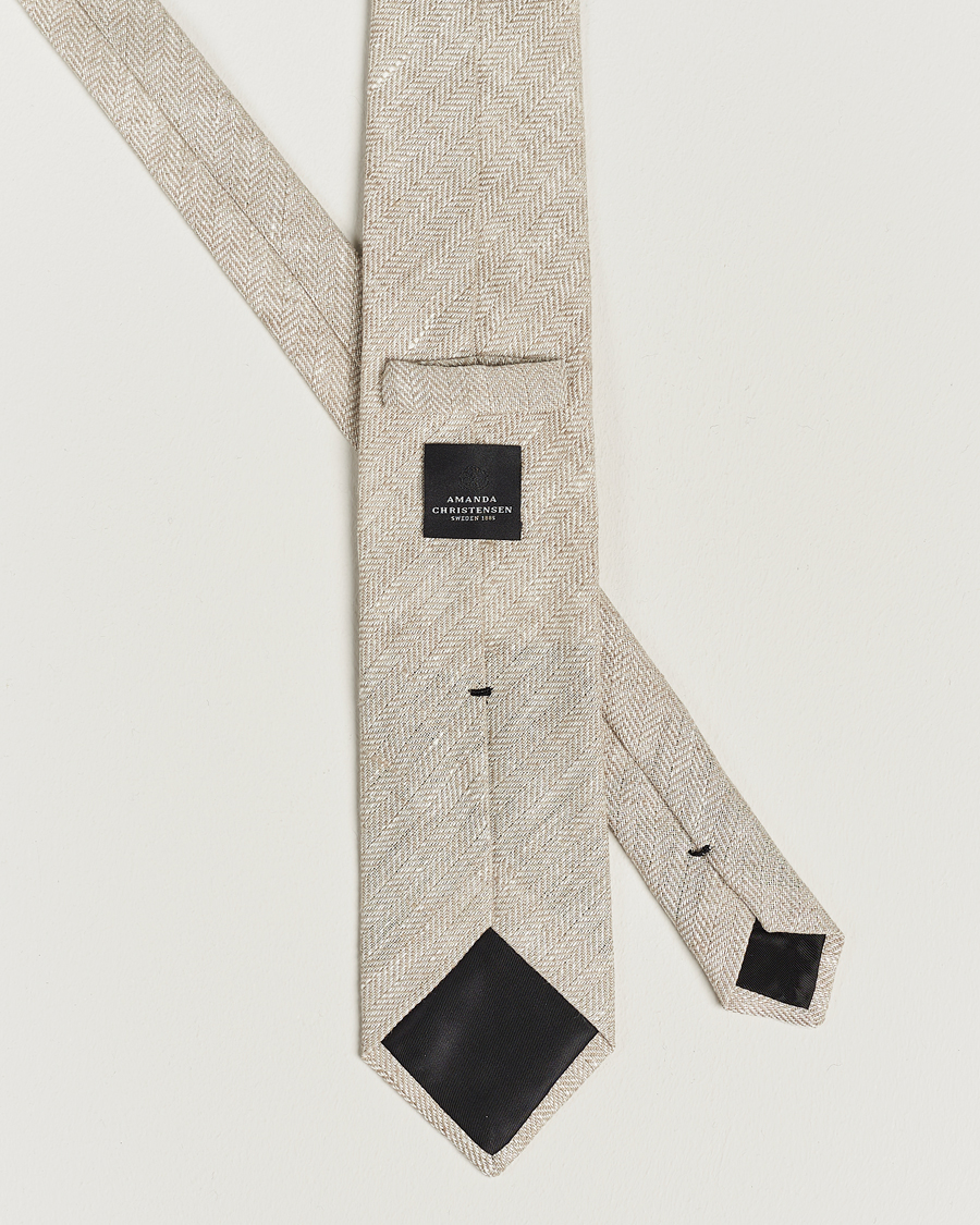 Uomini | Amanda Christensen Linen Herringbone 8cm Tie Ecru | Amanda Christensen | Linen Herringbone 8cm Tie Ecru