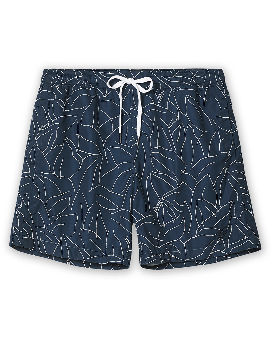 Uomini | Costumi da bagno | Brioni | Foliage Print Swim Trunks Navy