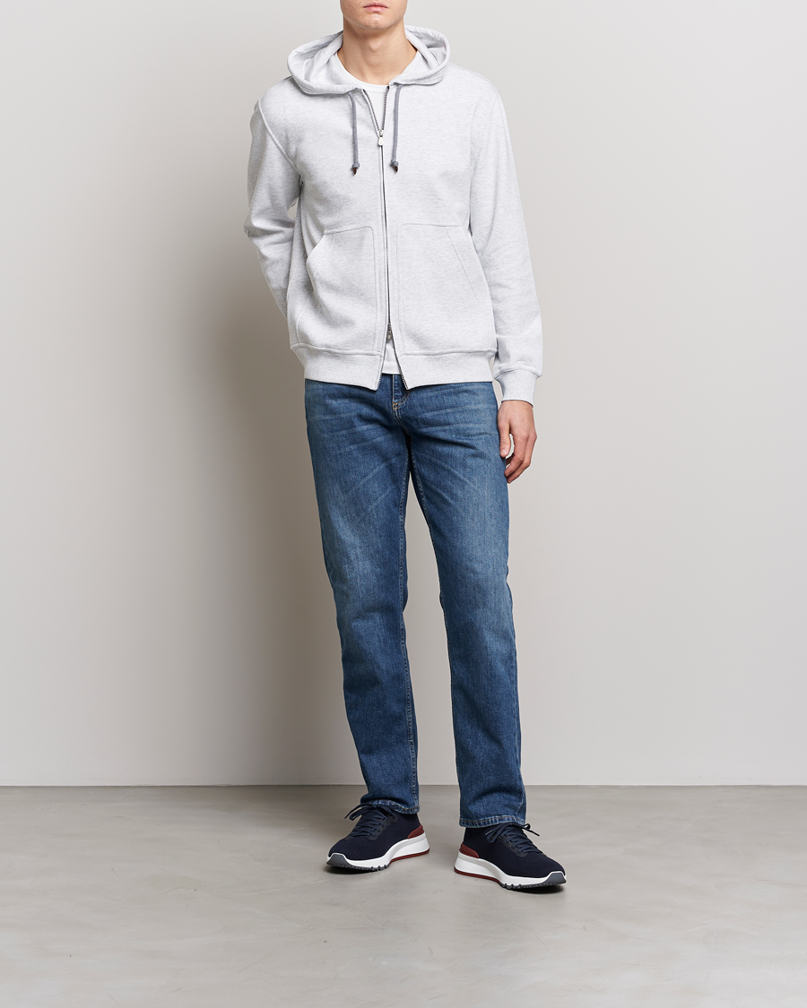 Uomini | Maglieria | Brunello Cucinelli | Soft Cotton Zip Hoodie Pearl Grey