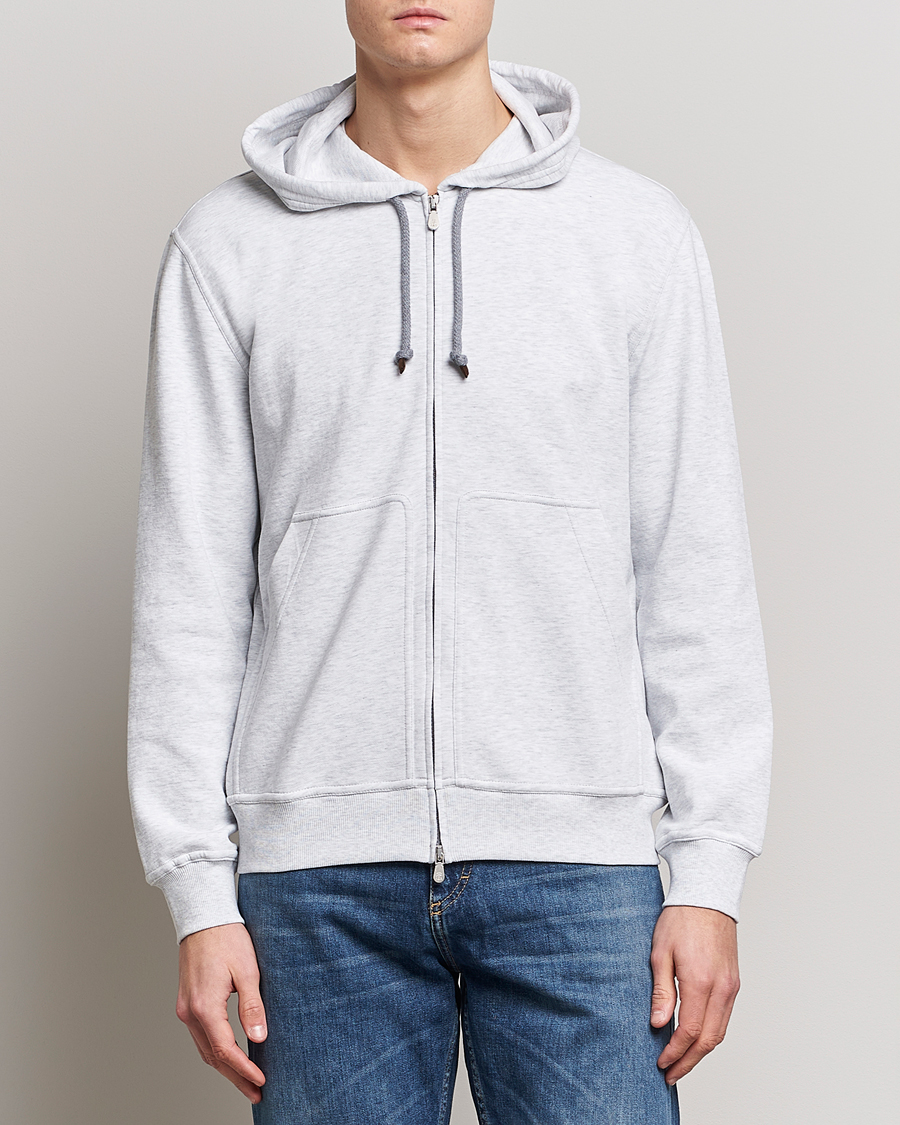 Uomini | Maglieria | Brunello Cucinelli | Soft Cotton Zip Hoodie Pearl Grey