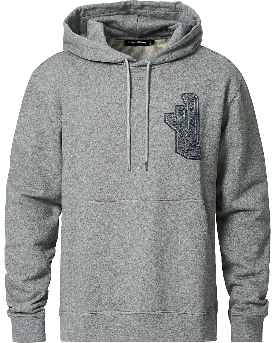 Uomini | Maglieria | J.Lindeberg | Tony Patch Hoodie Mid Grey Melange