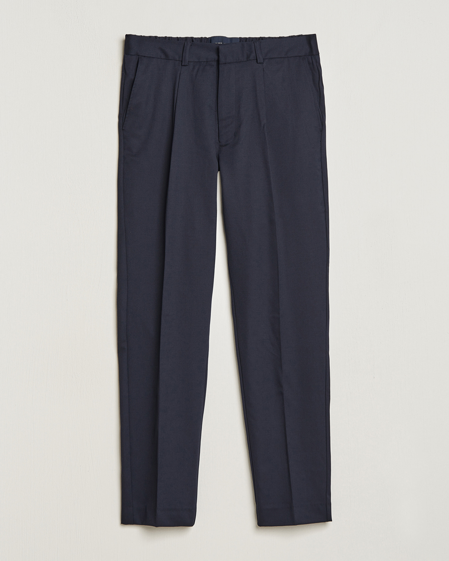 Uomini | Pantaloni | A Day's March | Smart Trousers Wool Twill Navy