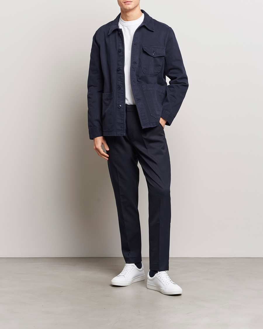 Uomini | Pantaloni | A Day's March | Smart Trousers Wool Twill Navy
