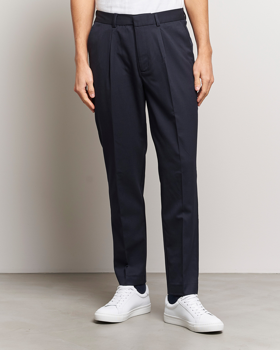 Uomini | Pantaloni | A Day's March | Smart Trousers Wool Twill Navy