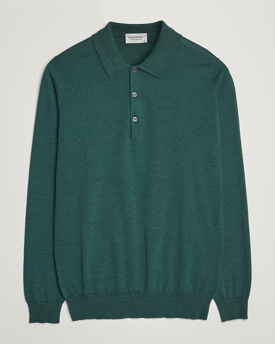 Uomini | Maglieria | John Smedley | Belper Wool/Cotton Polo Pullover Bottle Green