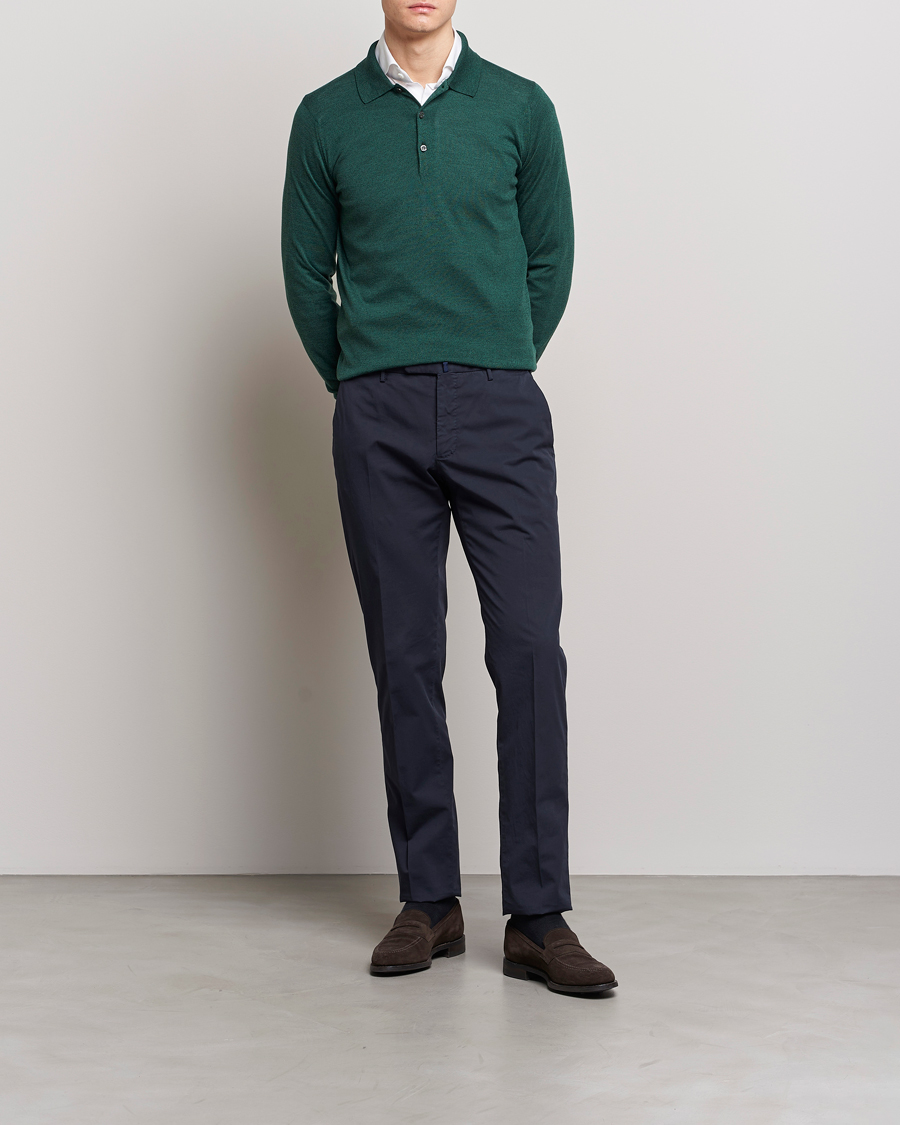 Uomini | Maglieria | John Smedley | Belper Wool/Cotton Polo Pullover Bottle Green