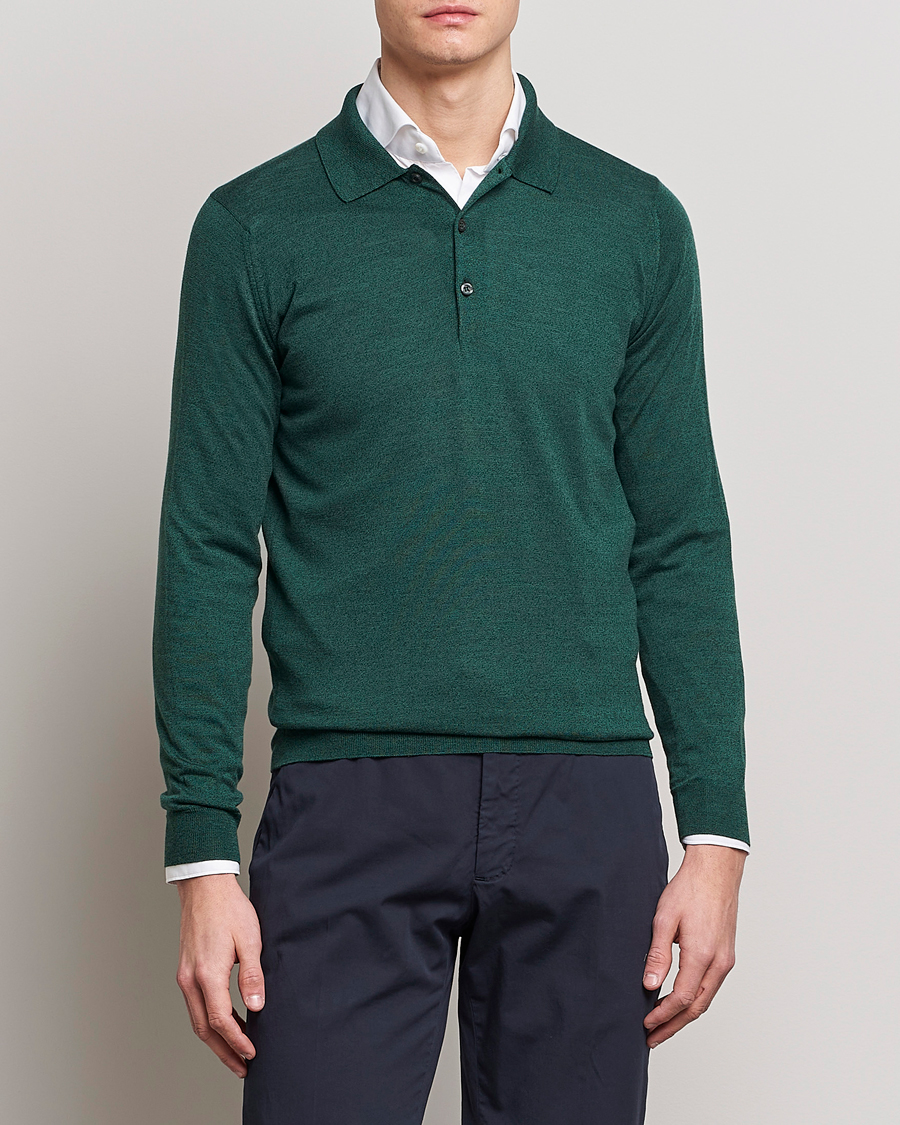 Uomini | Maglieria | John Smedley | Belper Wool/Cotton Polo Pullover Bottle Green