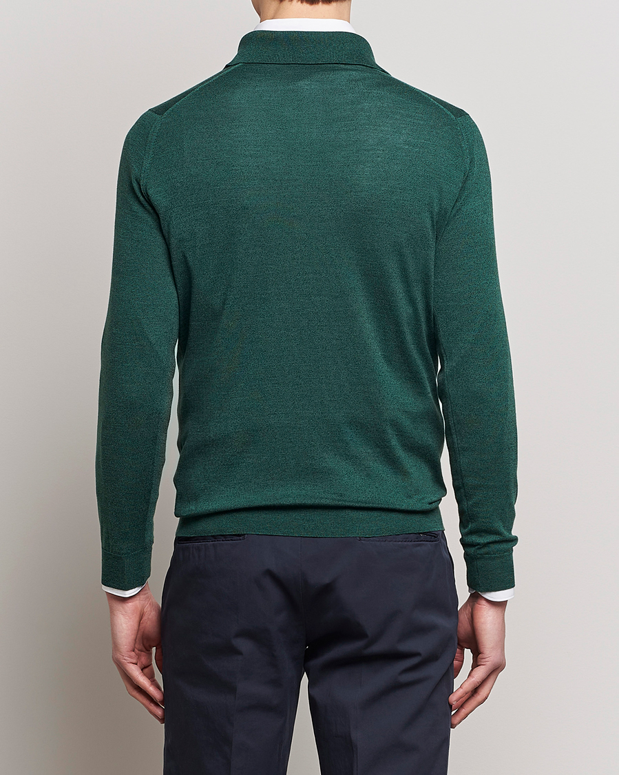 Uomini | Maglieria | John Smedley | Belper Wool/Cotton Polo Pullover Bottle Green