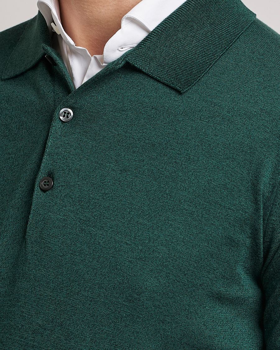 Uomini | Maglieria | John Smedley | Belper Wool/Cotton Polo Pullover Bottle Green