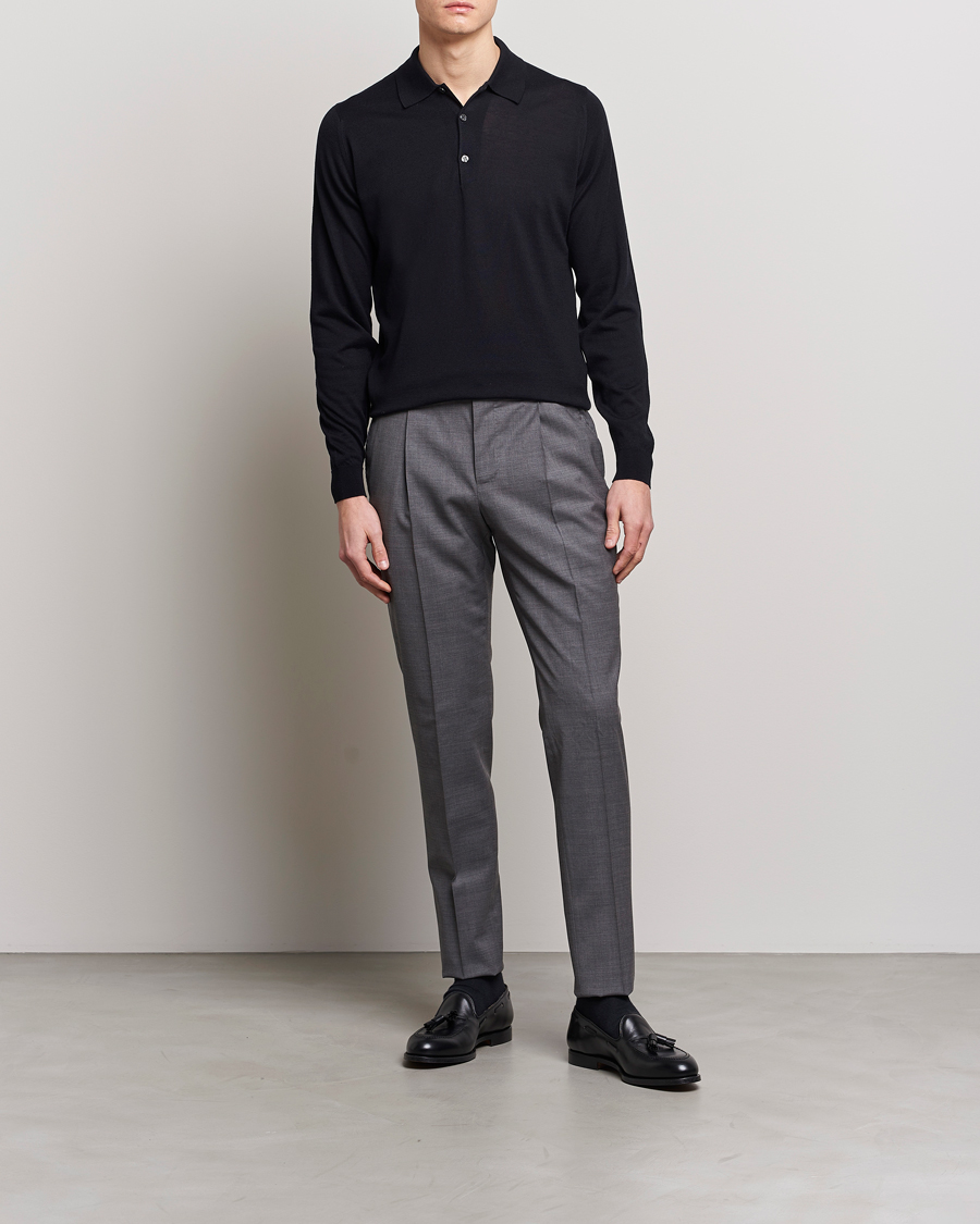 Uomini | Maglieria | John Smedley | Belper Wool/Cotton Polo Pullover Navy