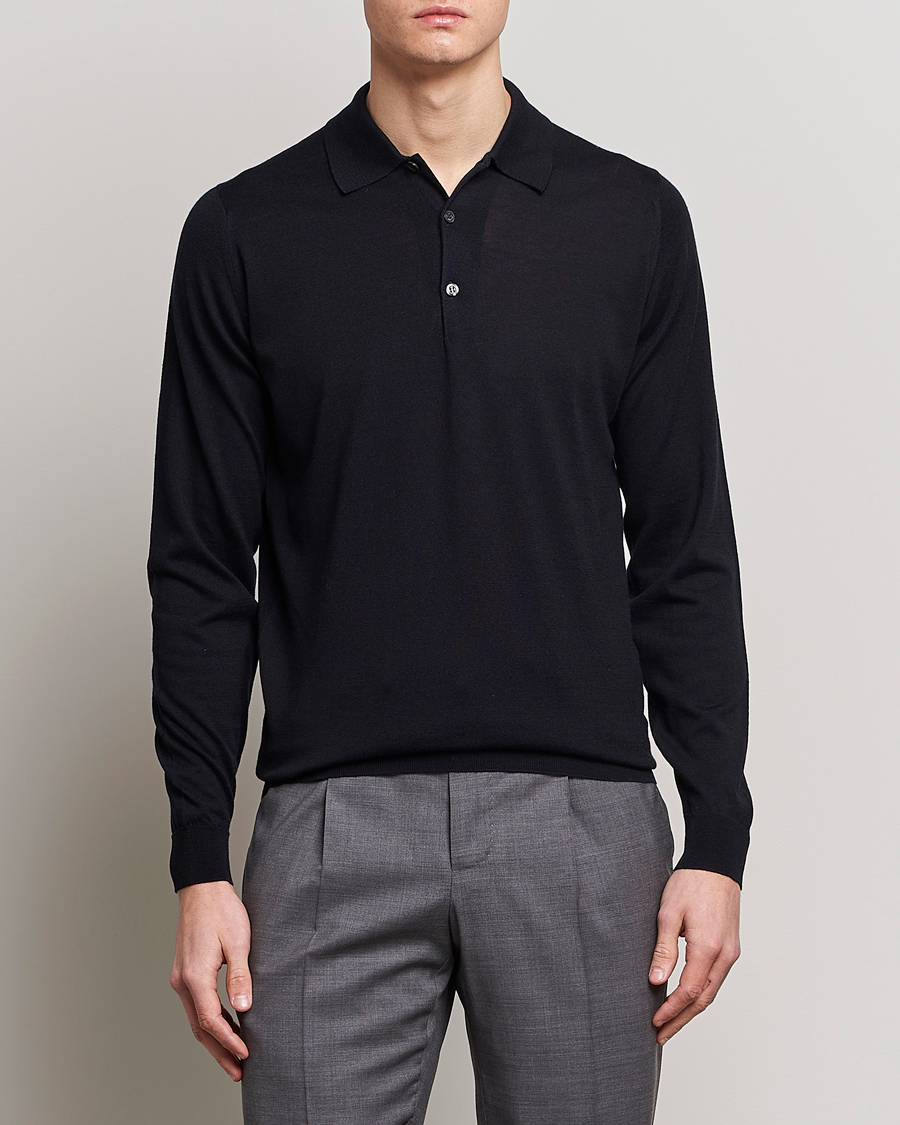 Uomini | Maglieria | John Smedley | Belper Wool/Cotton Polo Pullover Navy